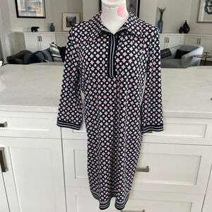 Max Studio 3/4 Sleeve Geometric Print Polyester Blend Dress Navy Wht Pink Sz M